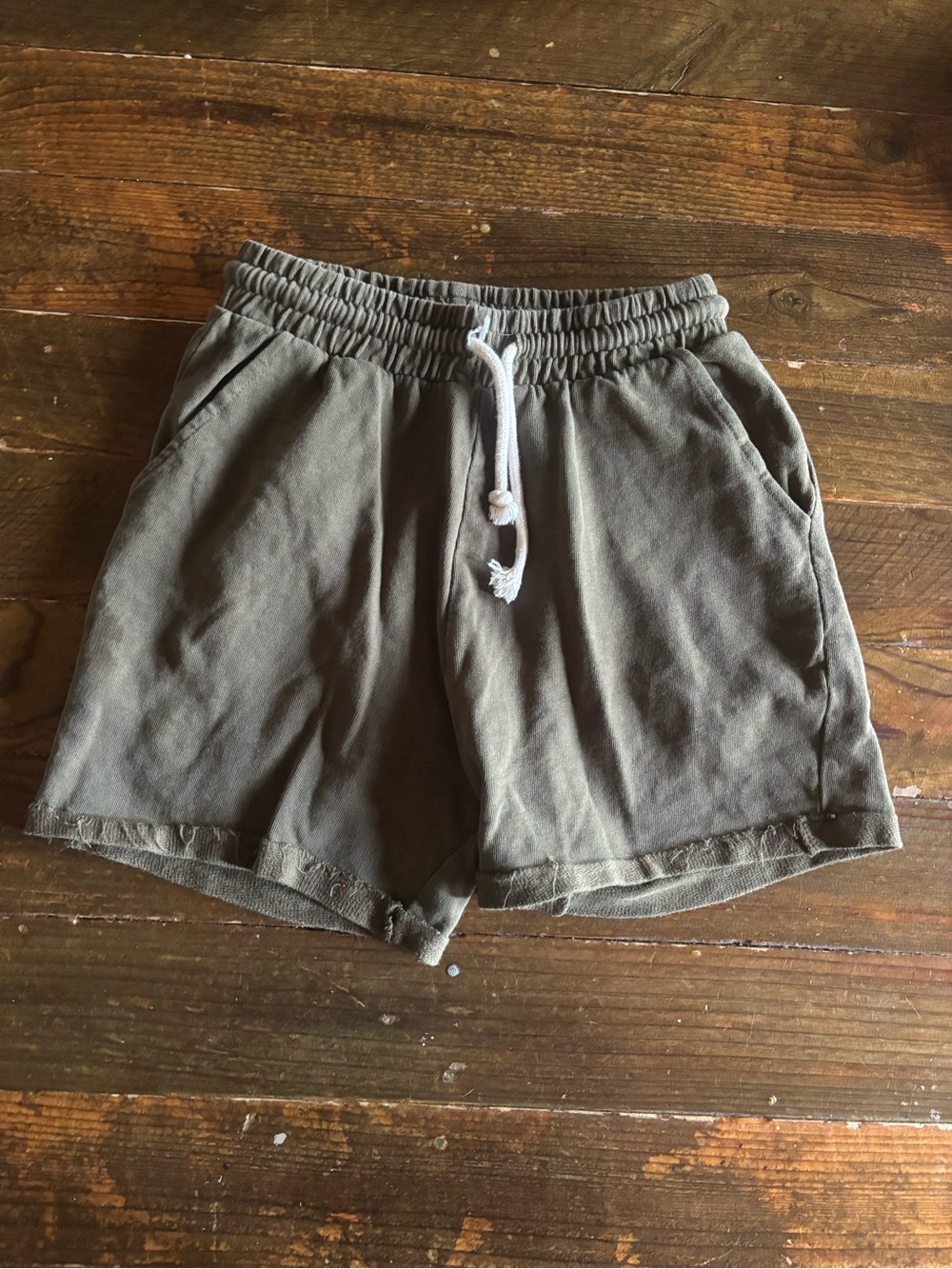 Zara Men's Athletic Drawstring Shorts - Olive Green with White Cord